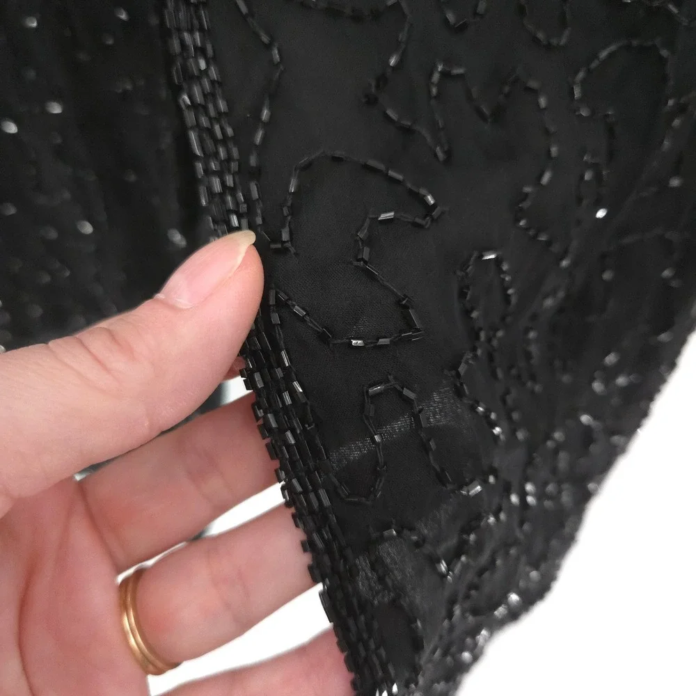 Laurence Kazar Beaded Silk Maxi Dress Women PM Black‎ Vintage Evening Gown